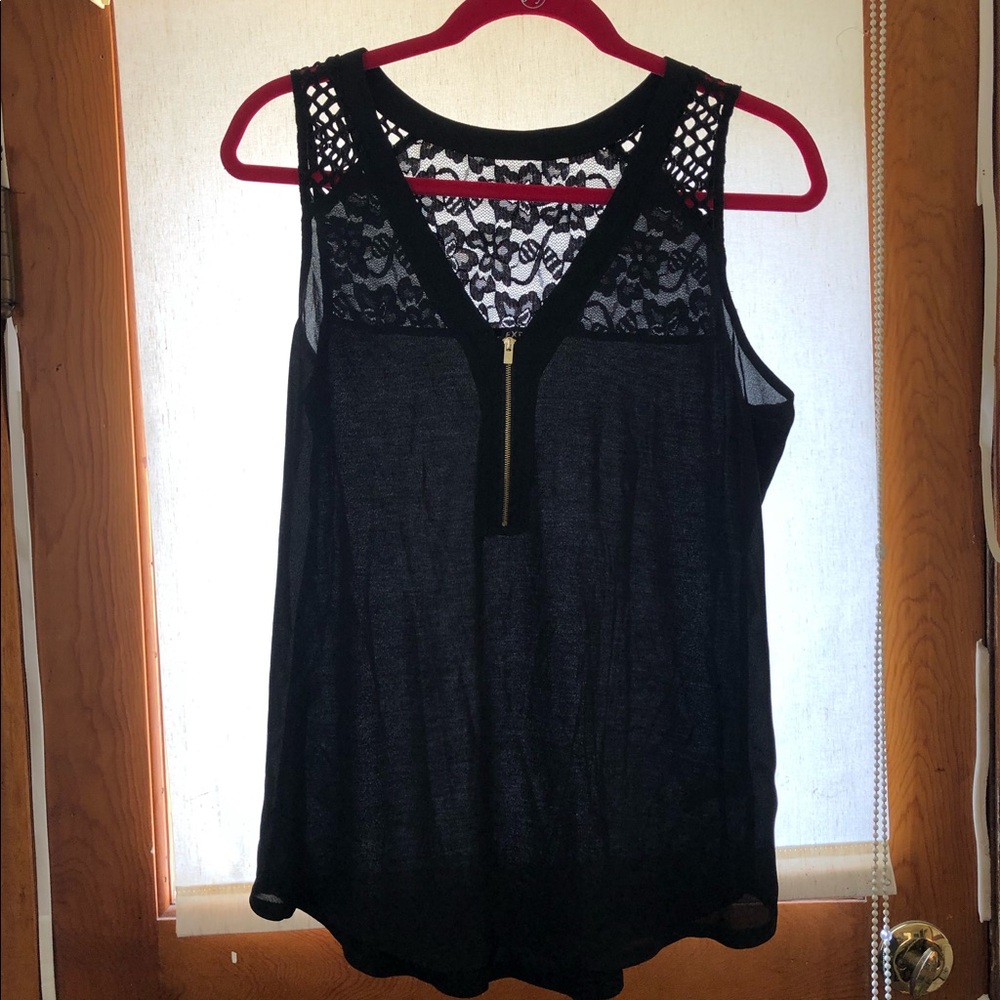 Express black dress top with lace and gold zip